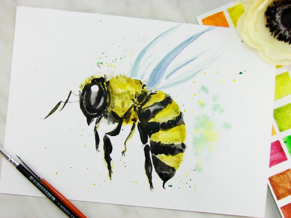 Пчела акварелью