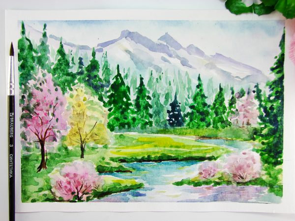 Как нарисовать весенний пейзаж акварелью: поэтапный мастер-класс с фото  (+отзывы)